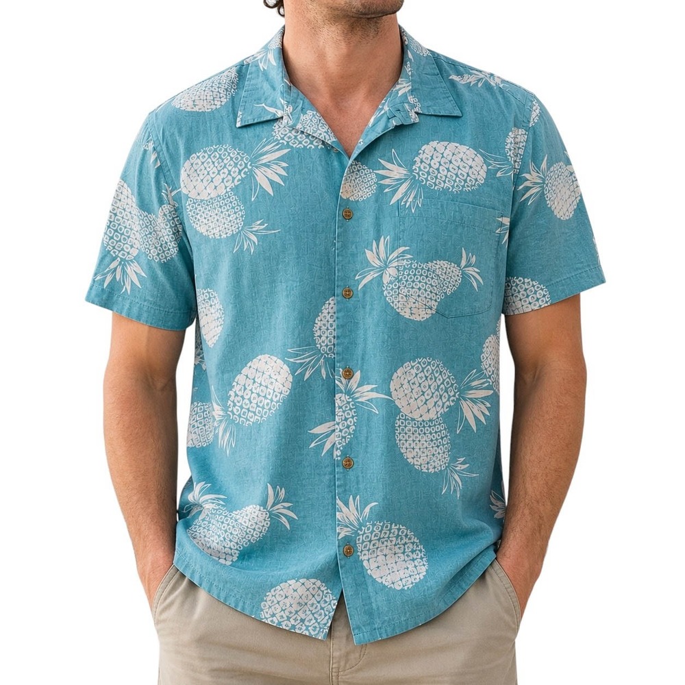 Cooke Street Honolulu Mens 2XL Blue Pineapple Print Cotton Hawaiian Camp Shirt